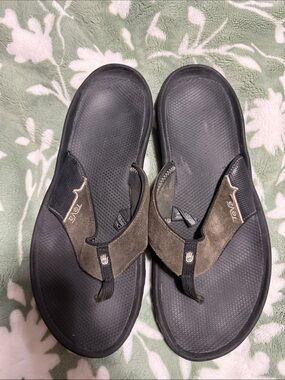 Teva Men’s Black Footbed with Brown Suede Strap Flip Flops